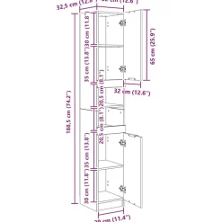 vidaXL Armario de baño madera contrachapada 32x34x188,5 cm Gris sonoma Sale