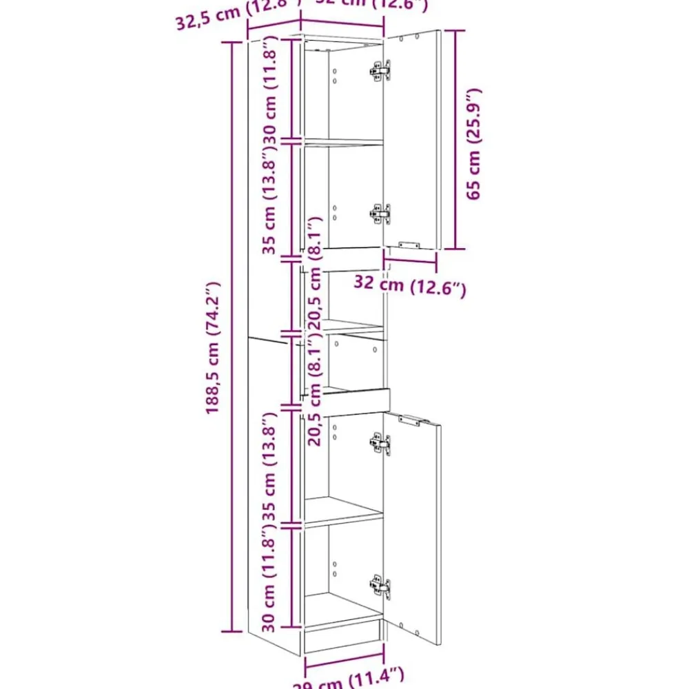 vidaXL Armario de baño madera contrachapada 32x34x188,5 cm Gris sonoma Sale
