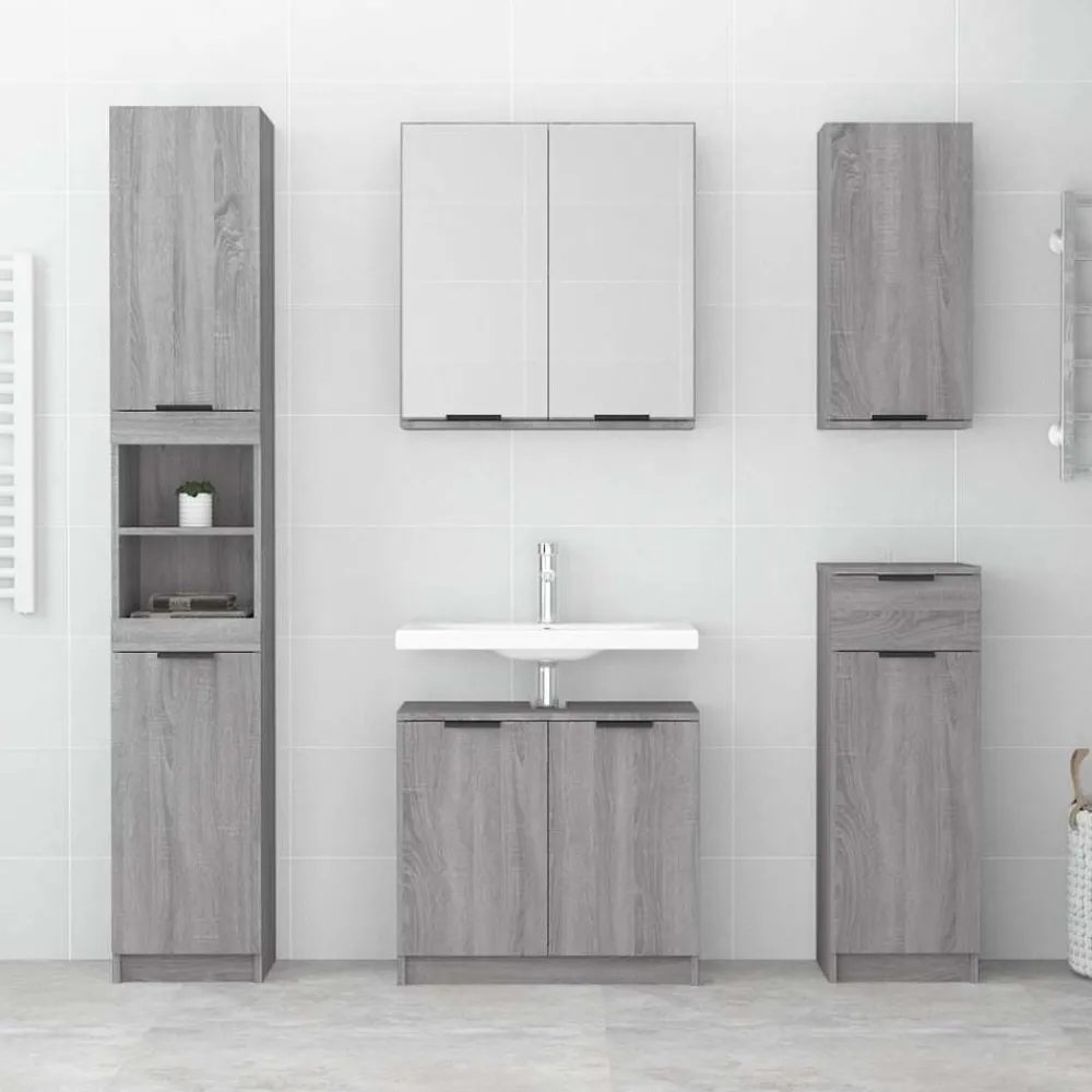 vidaXL Armario de baño madera contrachapada 32x34x188,5 cm Gris sonoma Sale