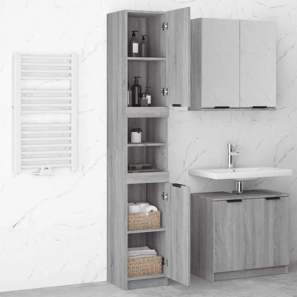 vidaXL Armario de baño madera contrachapada 32x34x188,5 cm Gris sonoma Sale