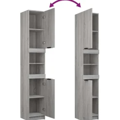 vidaXL Armario de baño madera contrachapada 32x34x188,5 cm Gris sonoma Sale