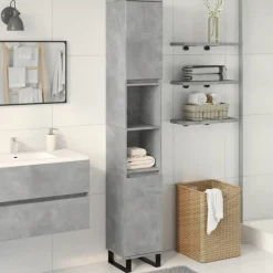 vidaXL Armario de baño madera contrachapada gris hormigón 30x30x190 cm Gris hormigón Outlet