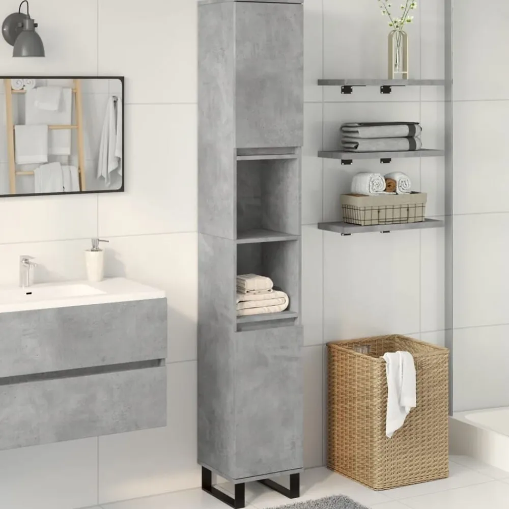 vidaXL Armario de baño madera contrachapada gris hormigón 30x30x190 cm Gris hormigón Outlet