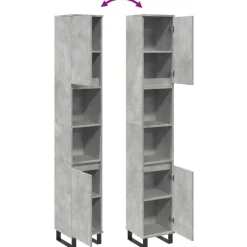 vidaXL Armario de baño madera contrachapada gris hormigón 30x30x190 cm Gris hormigón Outlet