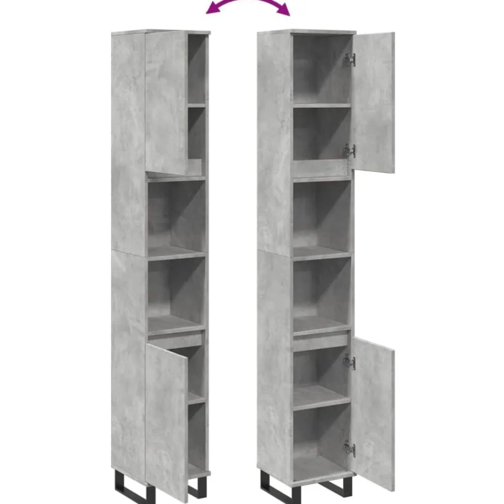 vidaXL Armario de baño madera contrachapada gris hormigón 30x30x190 cm Gris hormigón Outlet