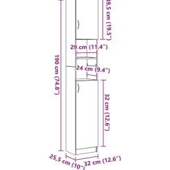 vidaXL Armario de baño madera de ingeniería madera vieja 32x25,5x190cm Madera antigua