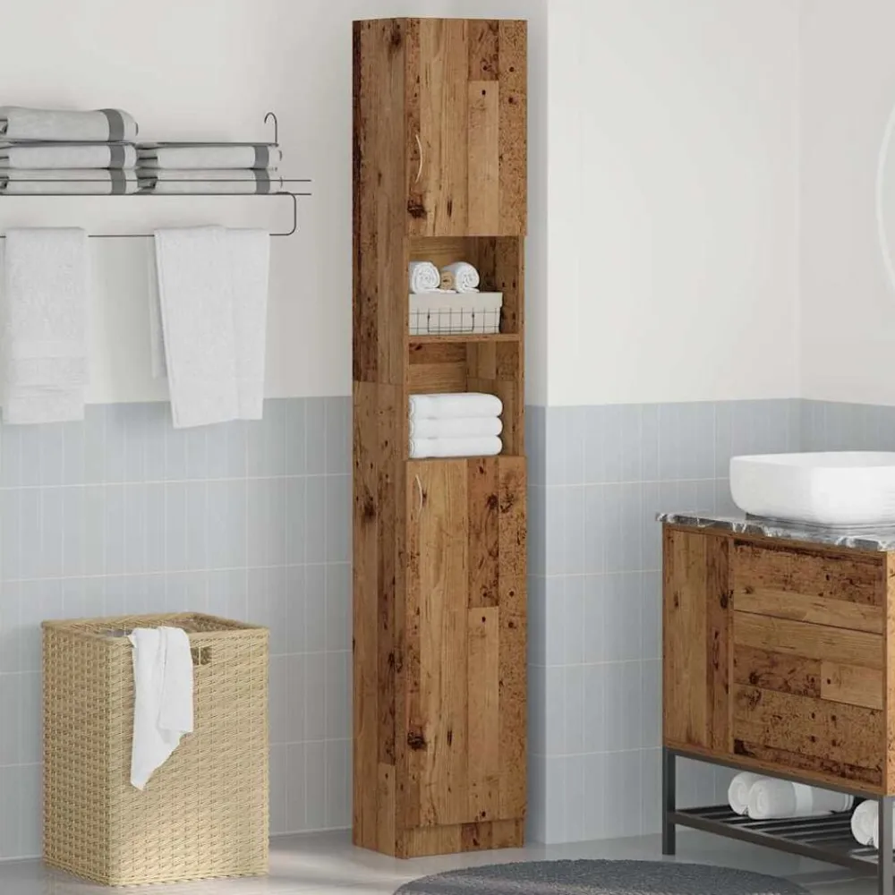 vidaXL Armario de baño madera de ingeniería madera vieja 32x25,5x190cm Madera antigua