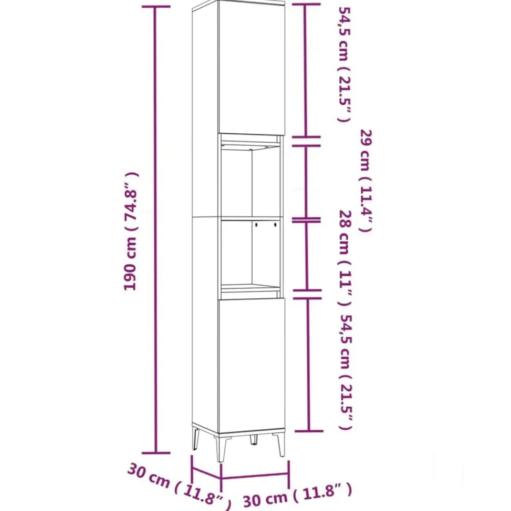 vidaXL Armarios Y Almacenamiento-Armario de baño madera contrachapada 30x30x190 cm