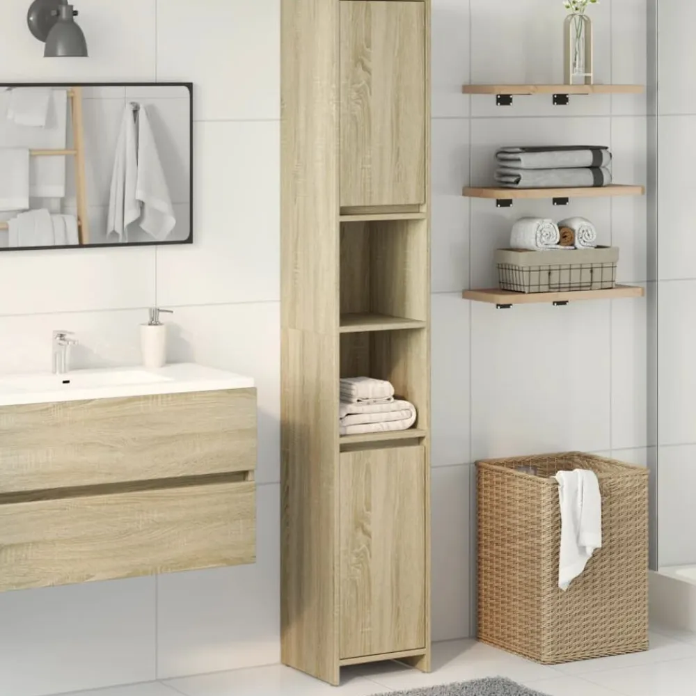 vidaXL Armario de baño madera contrachapada color roble 30x30x183,5 cm Roble Sonoma New