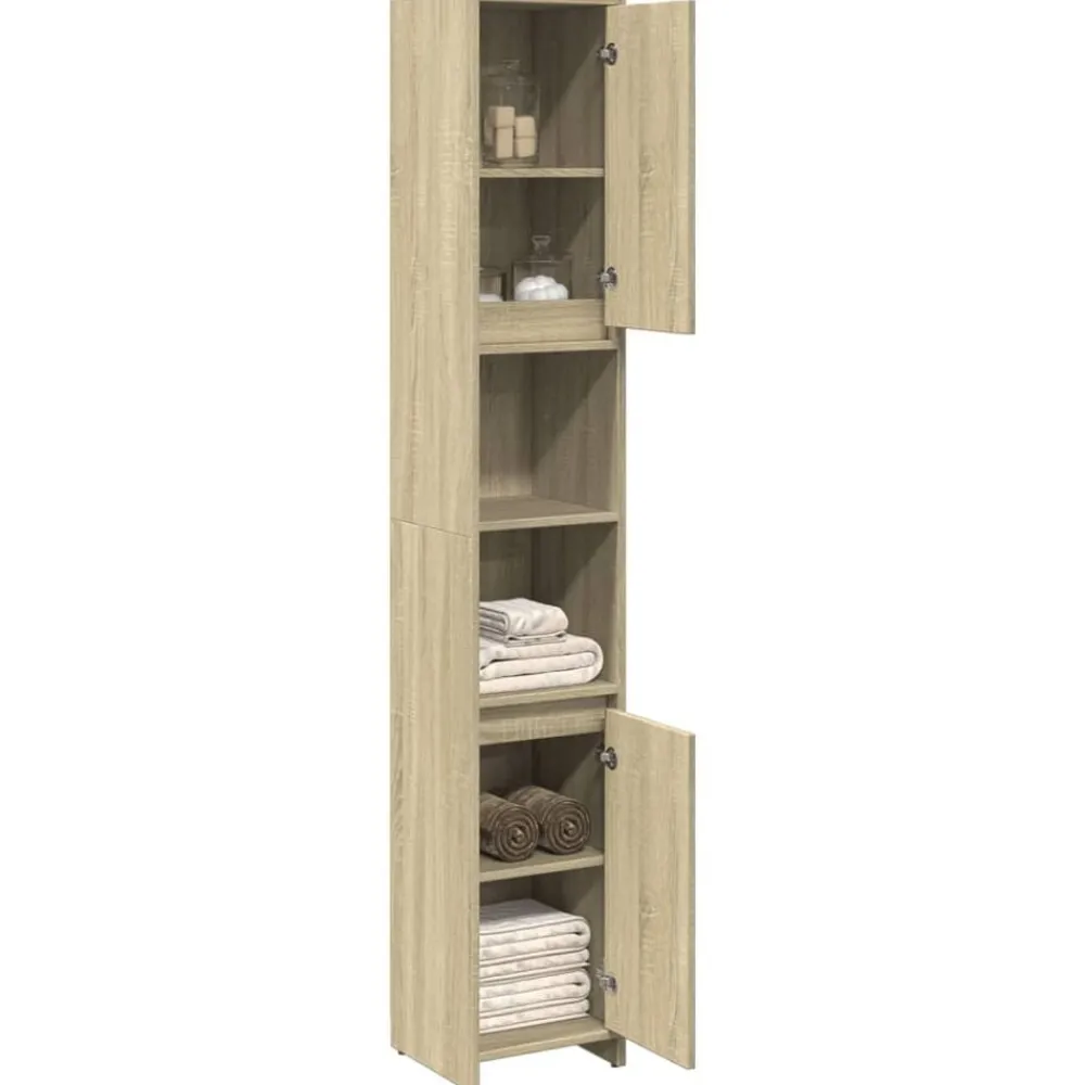 vidaXL Armario de baño madera contrachapada color roble 30x30x183,5 cm Roble Sonoma New