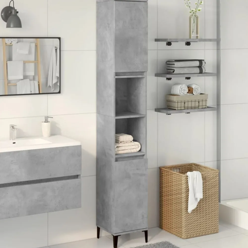 vidaXL Armario de baño madera contrachapada gris hormigón 30x30x190 cm New