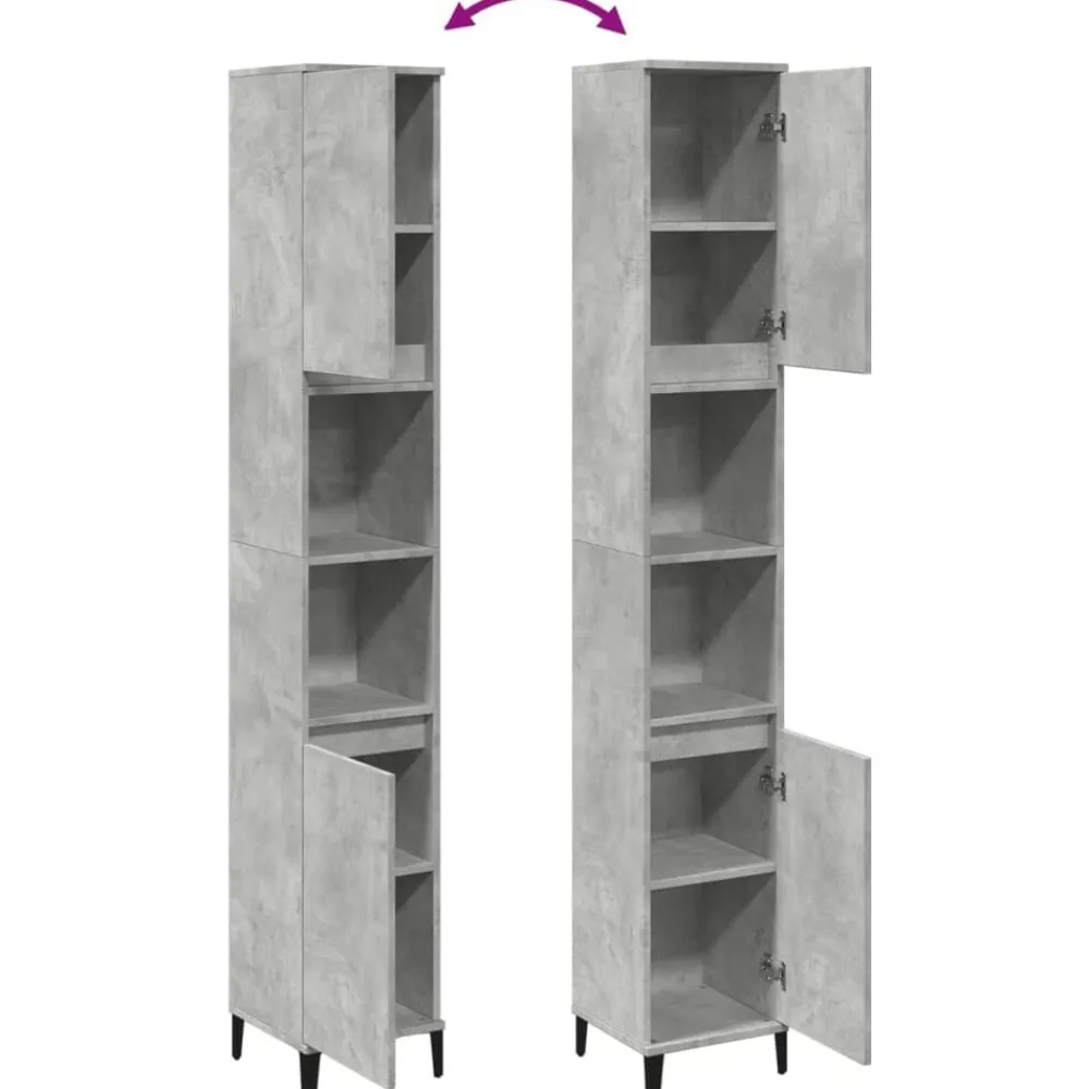 vidaXL Armario de baño madera contrachapada gris hormigón 30x30x190 cm New