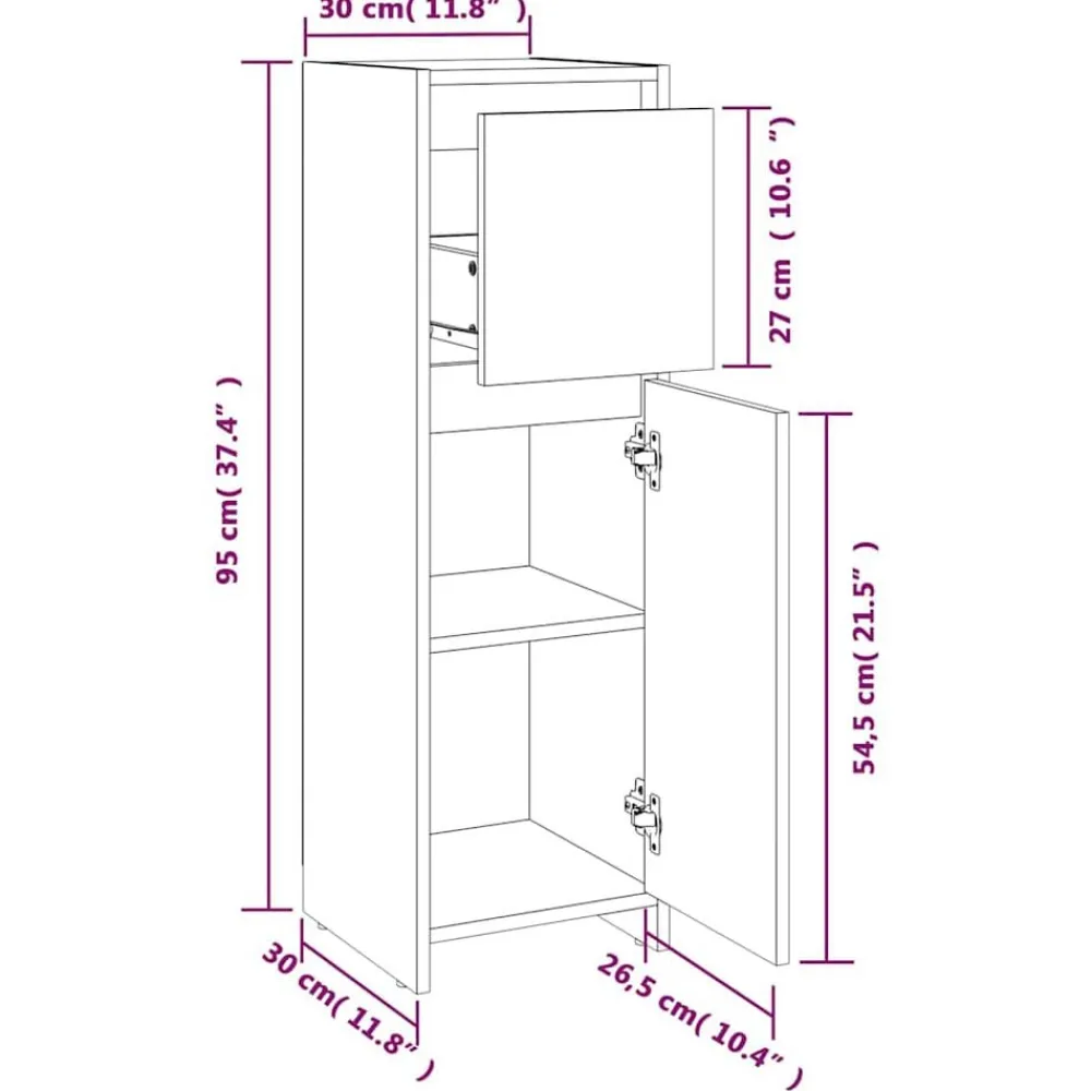 vidaXL Armario de baño madera contrachapada 30x30x95 cm Negro Hot