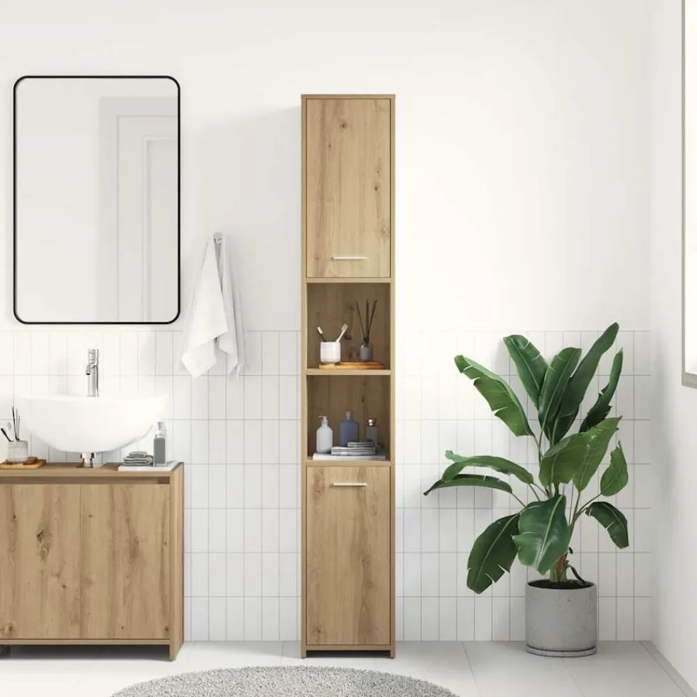 vidaXL Conjuntos De Muebles-Armario de baño madera ingeniería roble artisan 30x30x183,5 cm