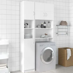 vidaXL Armario de baño madera de ingeniería 32x25,5x190 cm Blanco Discount