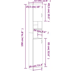 vidaXL Armario de baño madera de ingeniería 32x25,5x190 cm Blanco Discount