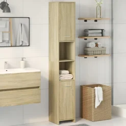 vidaXL Conjuntos De Muebles-Armario de baño madera contrachapada color roble 30x30x183,5 cm