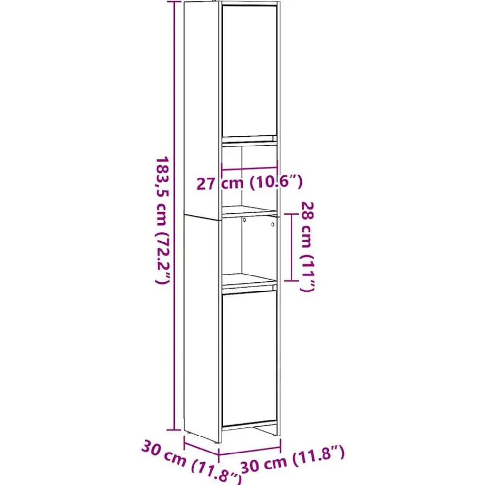 vidaXL Armario de baño madera de ingeniería envejecida 30x30x183,5 cm Madera antigua Outlet