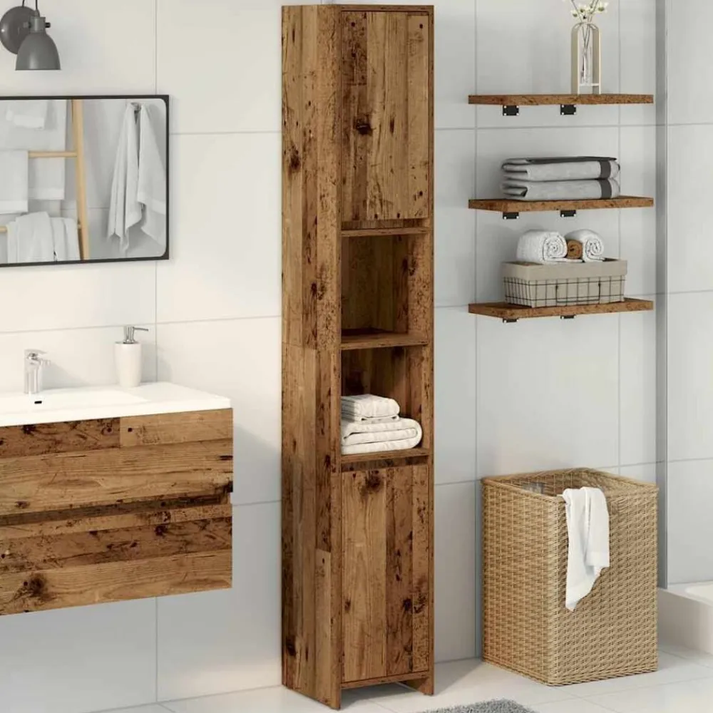 vidaXL Armario de baño madera de ingeniería envejecida 30x30x183,5 cm Madera antigua Outlet