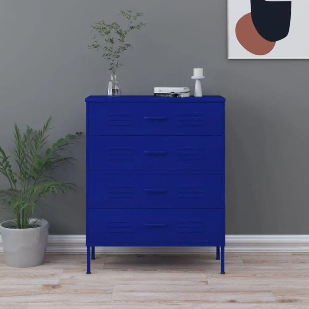vidaXL Armario de cajones de acero azul oscuro 80x35x101,5 cm Azul marino Outlet