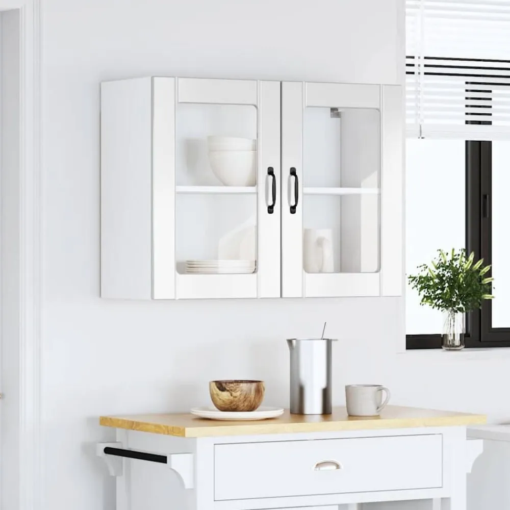 vidaXL Armario de cocina de pared con puerta de cristal "Lucca", madera de ingeniería blanca brillante Hot