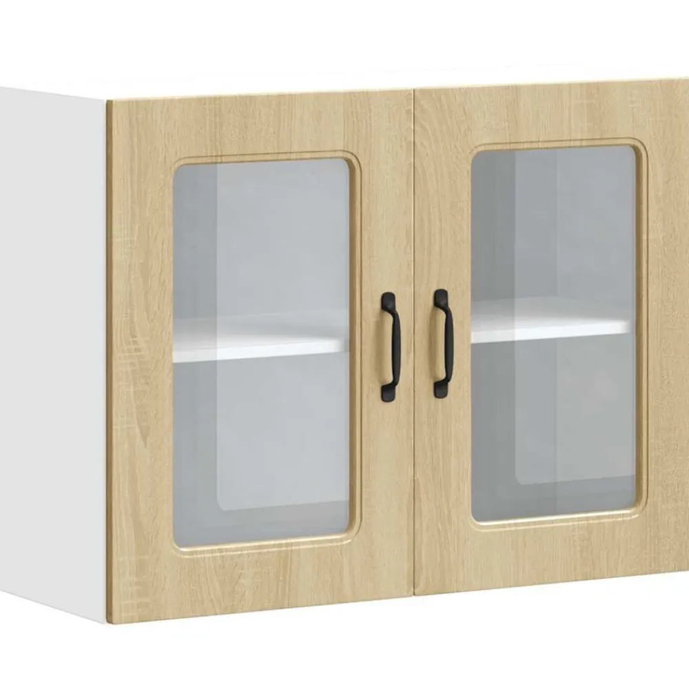 vidaXL Armarios Y Almacenamiento-Armario de cocina de pared con puerta de cristal "Kalmar" de, , madera de ingeniería