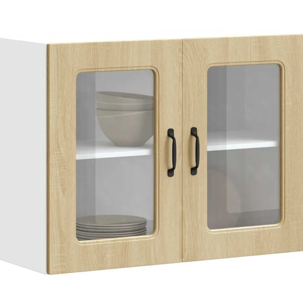 vidaXL Armarios Y Almacenamiento-Armario de cocina de pared con puerta de cristal "Kalmar" de, , madera de ingeniería