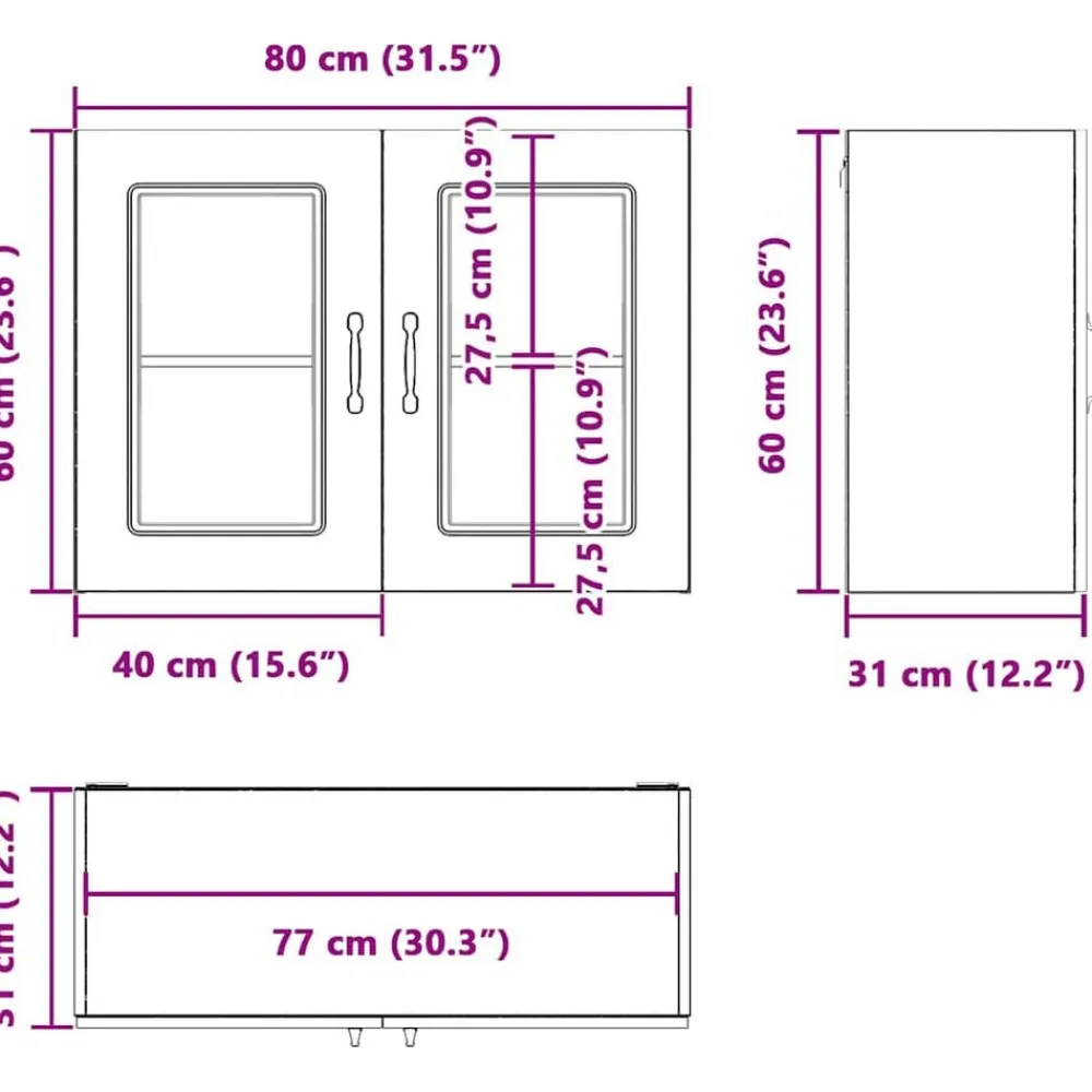 vidaXL Armarios Y Almacenamiento-Armario de cocina de pared con puerta de cristal "Kalmar" de, , madera de ingeniería