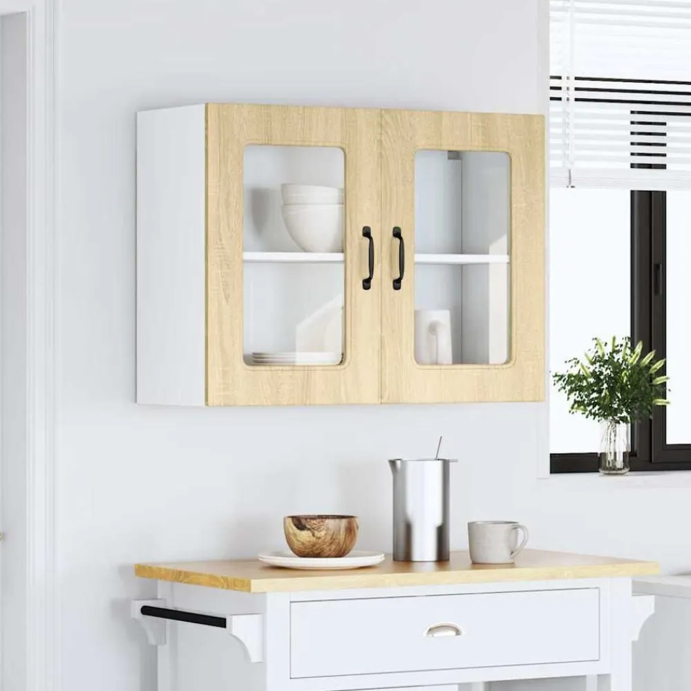 vidaXL Armarios Y Almacenamiento-Armario de cocina de pared con puerta de cristal "Kalmar" de, , madera de ingeniería