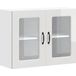 vidaXL Armarios Y Almacenamiento-Armario de cocina de pared con puerta de cristal "Kalmar" de, madera de ingeniería blanca brillante