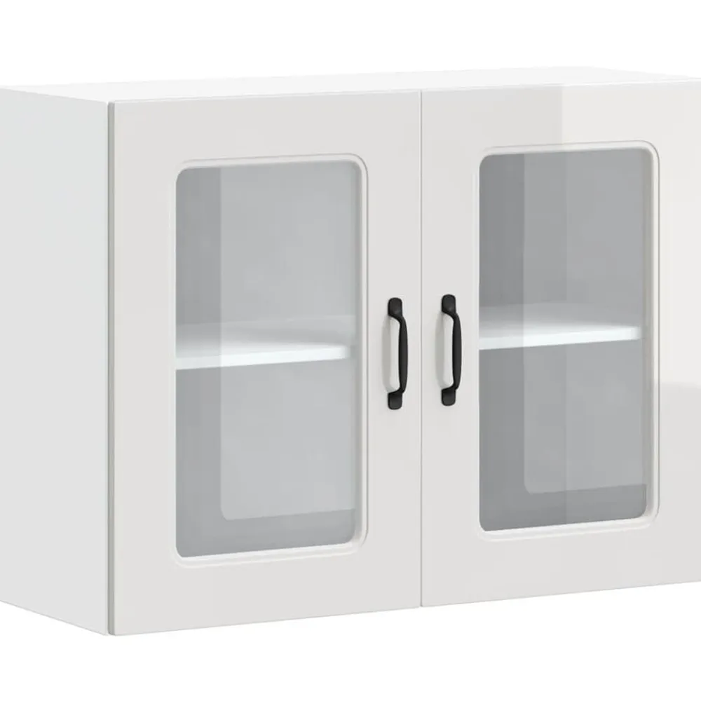 vidaXL Armarios Y Almacenamiento-Armario de cocina de pared con puerta de cristal "Kalmar" de, madera de ingeniería blanca brillante