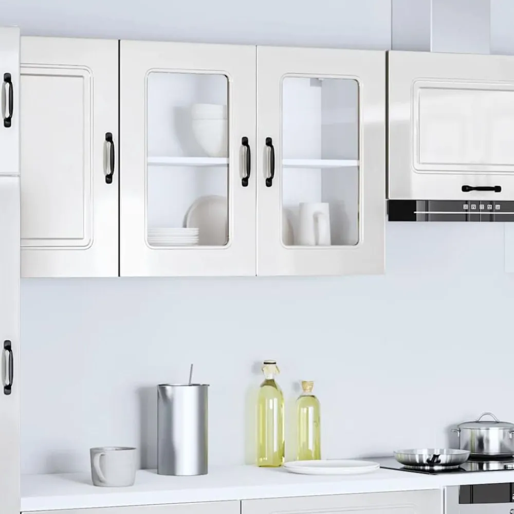 vidaXL Armarios Y Almacenamiento-Armario de cocina de pared con puerta de cristal "Kalmar" de, madera de ingeniería blanca brillante