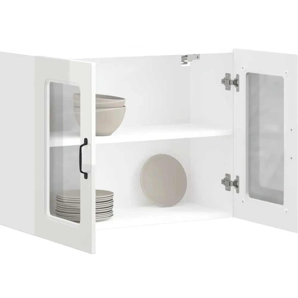 vidaXL Armarios Y Almacenamiento-Armario de cocina de pared con puerta de cristal "Kalmar" de, madera de ingeniería blanca brillante