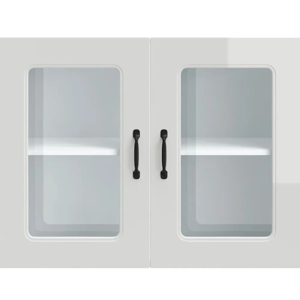 vidaXL Armarios Y Almacenamiento-Armario de cocina de pared con puerta de cristal "Kalmar" de, madera de ingeniería blanca brillante