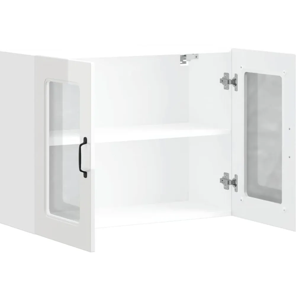 vidaXL Armarios Y Almacenamiento-Armario de cocina de pared con puerta de cristal "Kalmar" de, madera de ingeniería blanca brillante