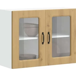 vidaXL Armarios Y Almacenamiento-Armario de cocina de pared con puerta de cristal "Kalmar" de, , madera de ingeniería