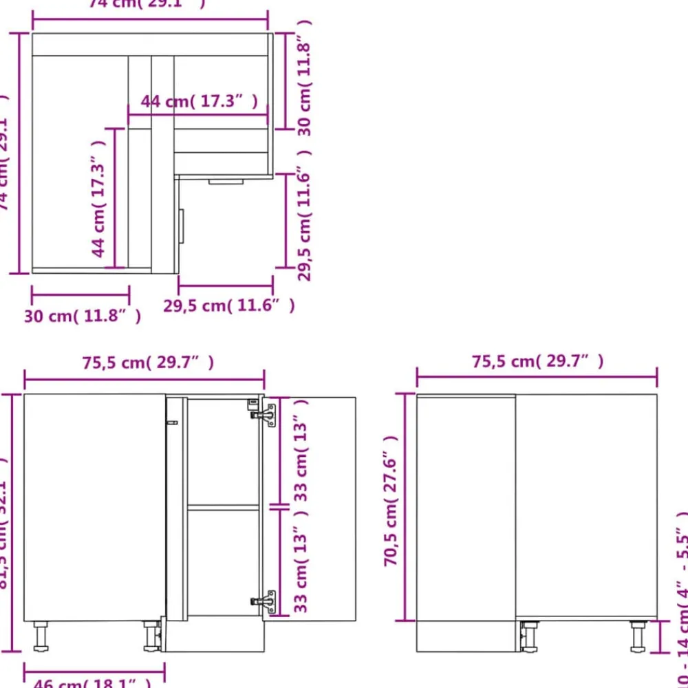 vidaXL Armarios Y Almacenamiento-Armario de cocina "Lyon" 75,5x75,5x81,5 cm madera de ingeniería