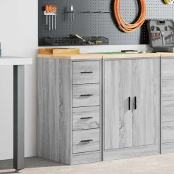 vidaXL Armario de garaje de madera maciza pino 30x51x85 cm Gris sonoma Online