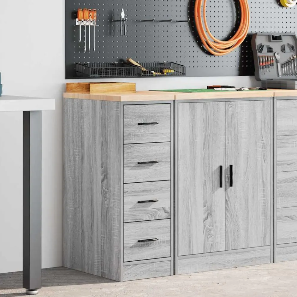 vidaXL Armario de garaje de madera maciza pino 30x51x85 cm Gris sonoma Online