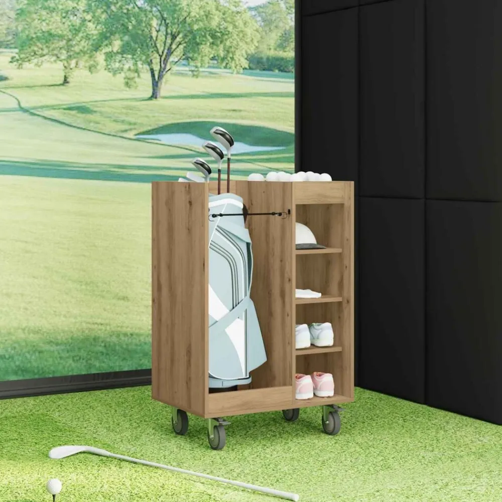 vidaXL Armario de Golf con rueda Liso Roble artesanal 65 x 45 x 98 cm Roble artisan Hot