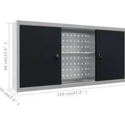 vidaXL Accesorios De Bricolaje-Armario de herramientas de pared industrial metal gris y negro