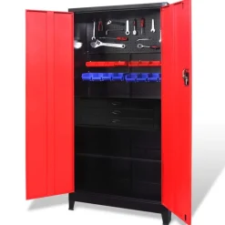 vidaXL Armario de herramientas con baúl acero negro/rojo 90x40x180 cm Online