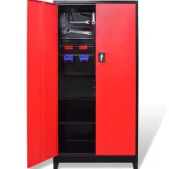 vidaXL Armario de herramientas con baúl acero negro/rojo 90x40x180 cm Online
