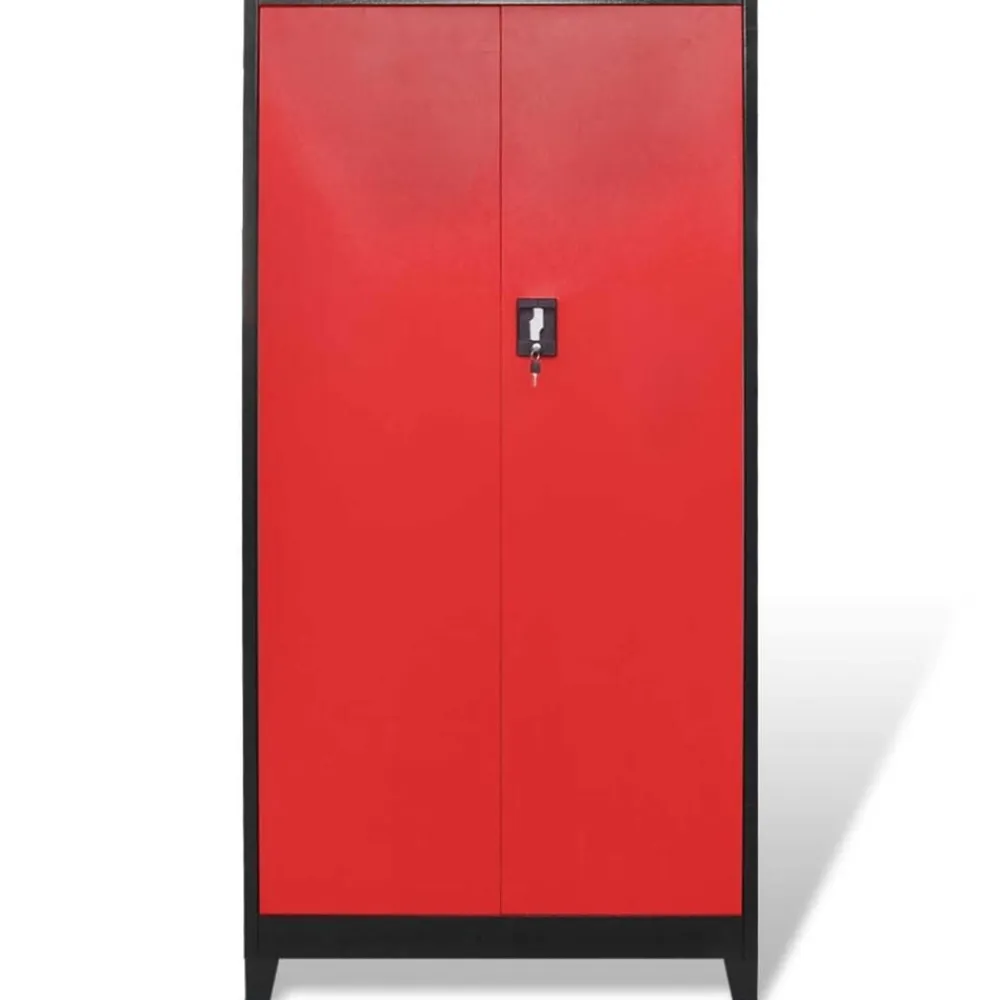 vidaXL Armario de herramientas con baúl acero negro/rojo 90x40x180 cm Online