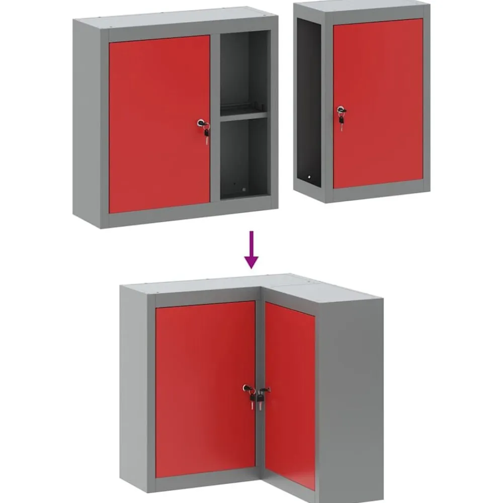 vidaXL Armario de herramientas con estante y Gris 55 x 55 x 55 cm Rojo Online