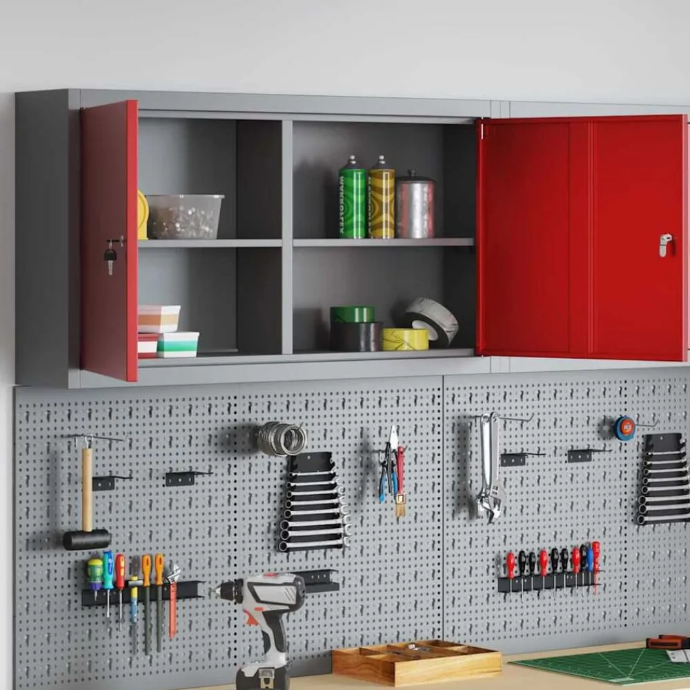 vidaXL Armario de herramientas con estante y Gris 50 x 20 x 55 cm Rojo Outlet