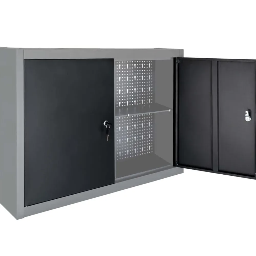 vidaXL Accesorios De Bricolaje-Armario de herramientas de pared industrial metal gris y negro