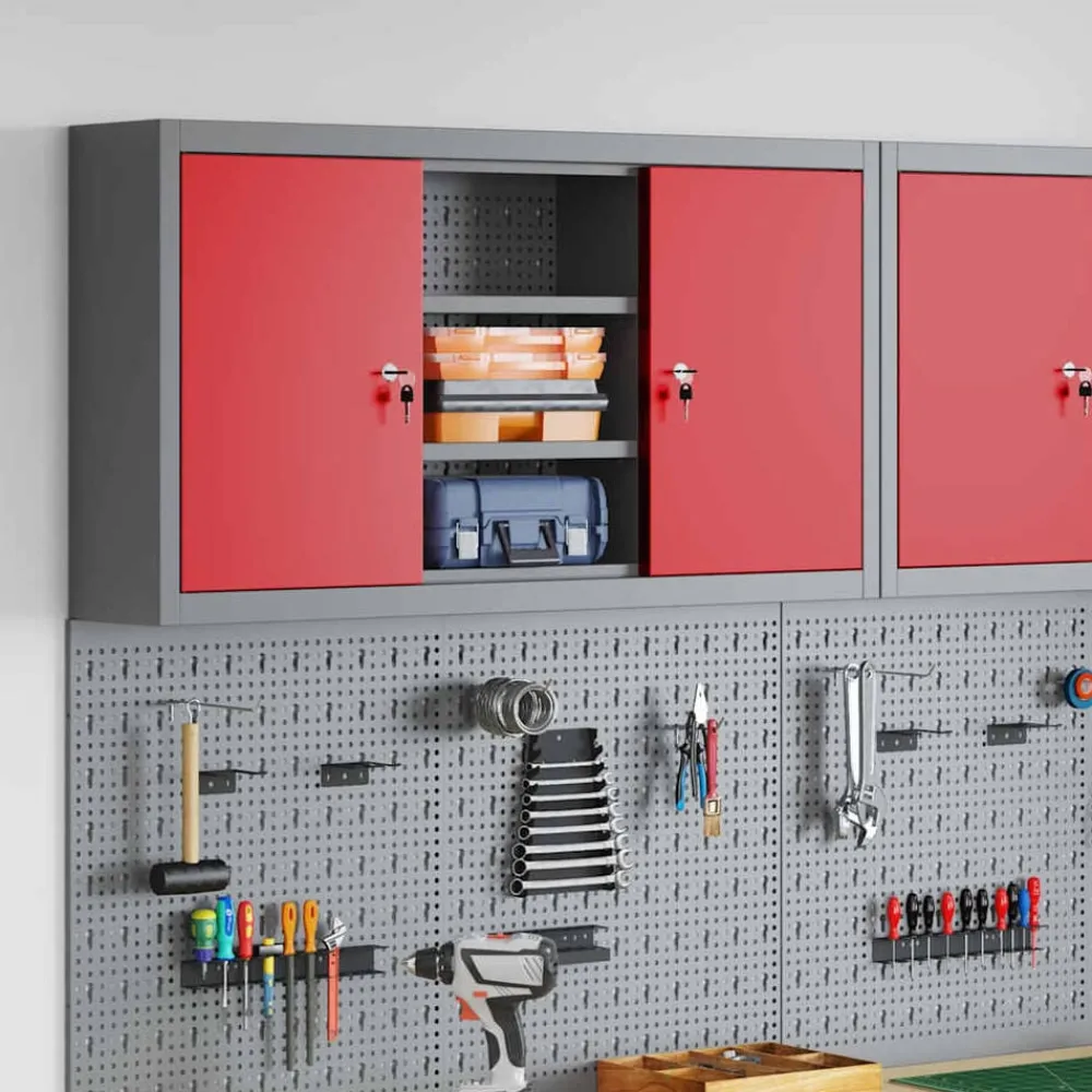 vidaXL Armario de herramientas con estante y Gris 50 x 20 x 55 cm Rojo