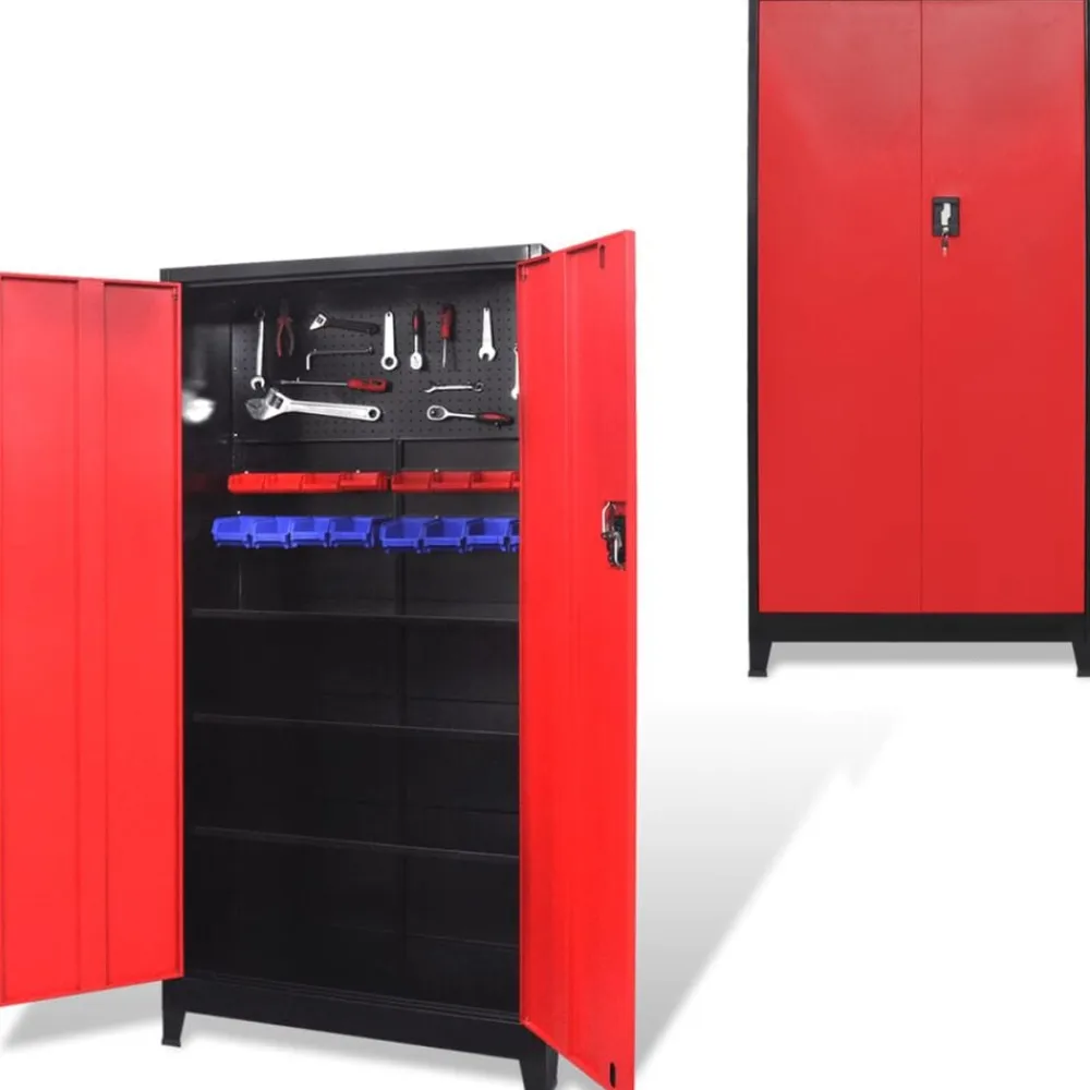vidaXL Armario de herramientas 2 puertas acero negro/rojo 90x40x180 cm Online