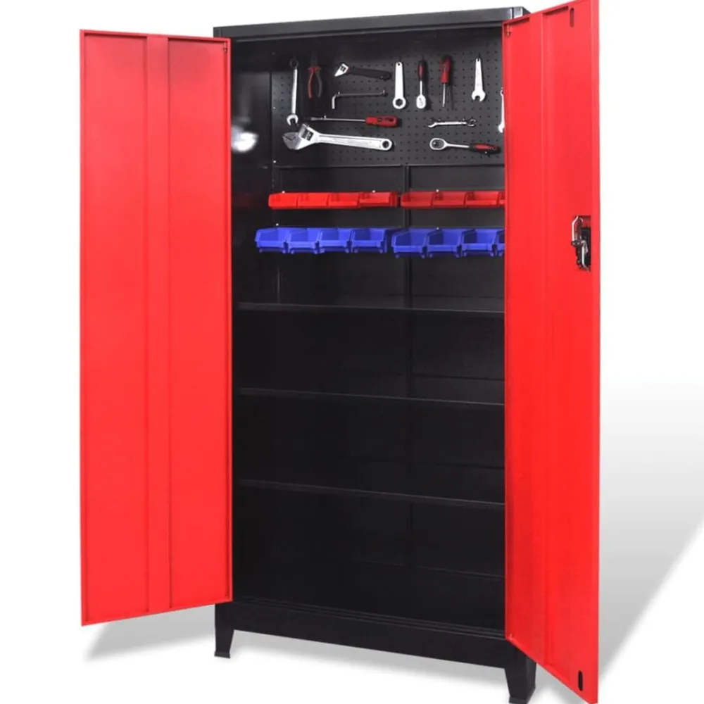 vidaXL Armario de herramientas 2 puertas acero negro/rojo 90x40x180 cm Online